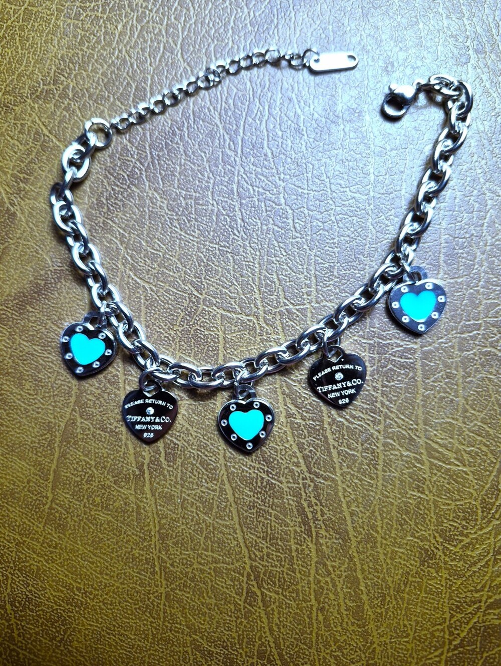 💎🩵Blue Crystals Heart Charms Linked Bracelet🩵💎